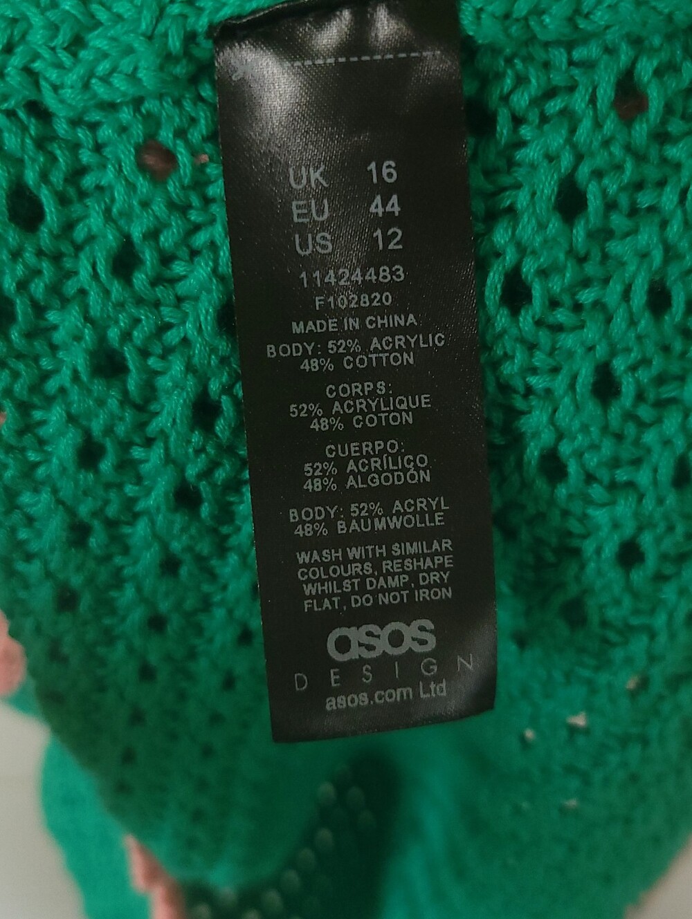 ASOS DESIGN Crochet Crop Top US 12 Pink Green Y2K Festival Boho Cami - Picture 11 of 13